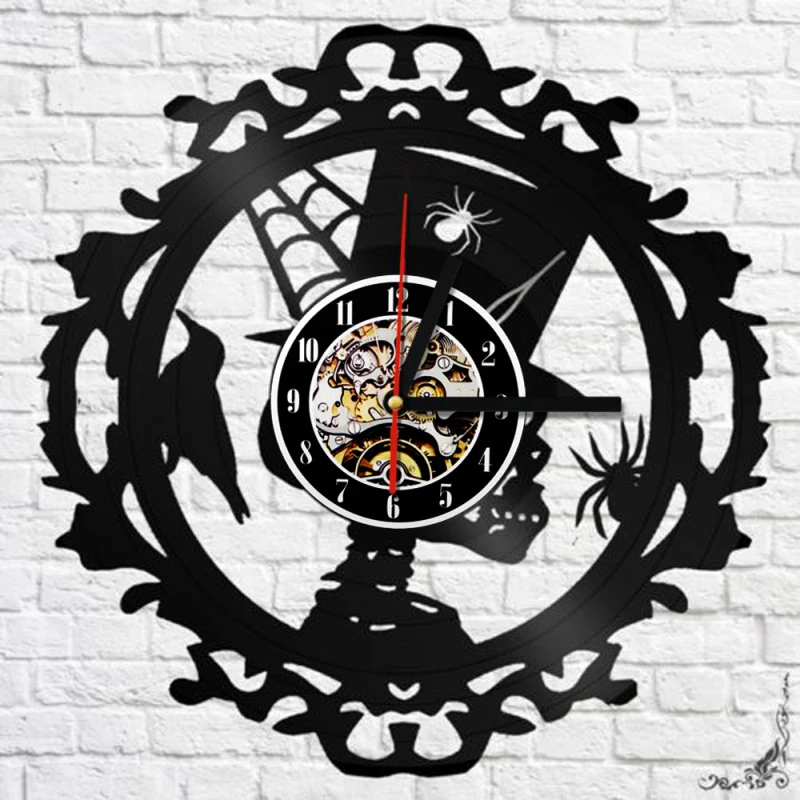 1 шт Череп Паук птица виниловые настенные часы сделаны из виниловой записи