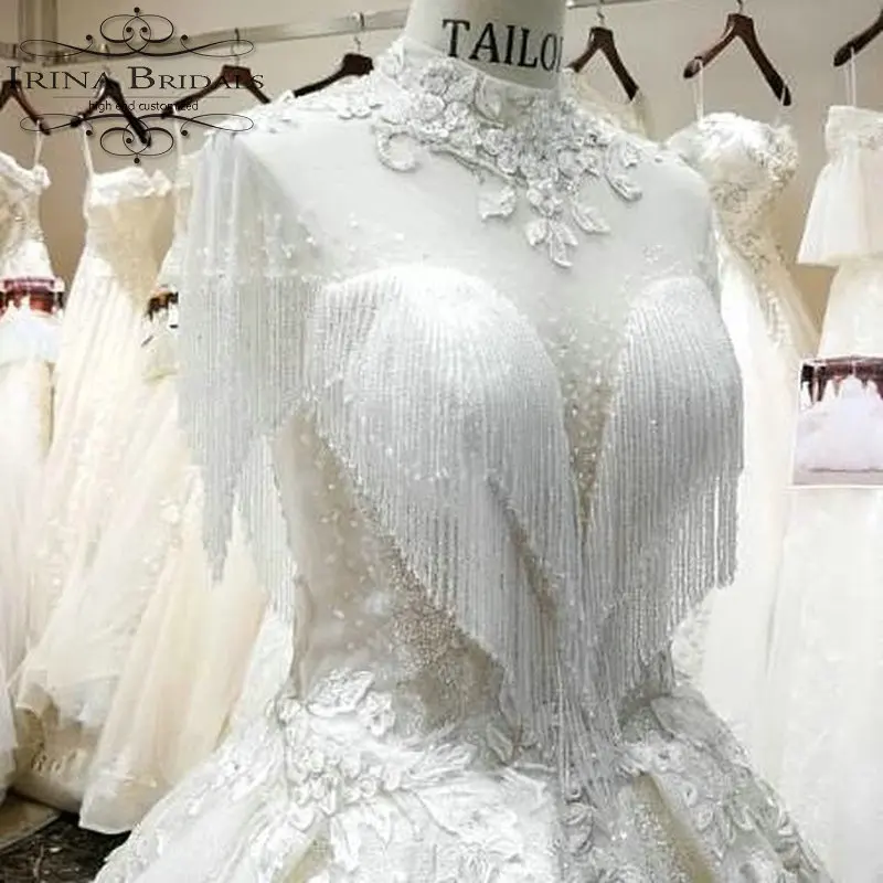 bruiloft Cover Neck Beading Straps Open Back Wedding Dress | Свадьбы и торжества