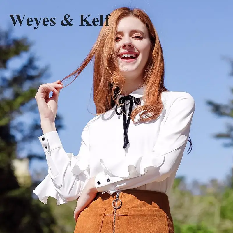 Weyes & Kelf повседневные женские блузки с длинным рукавом и галстуком бабочкой 2018