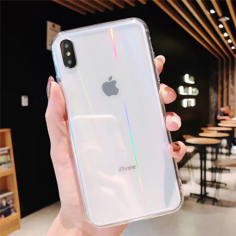 Прозрачный чехол для телефона Aurora Shining laser iphone X XS XR Max 6 6S 7 8 Plus глянцевый мягкий