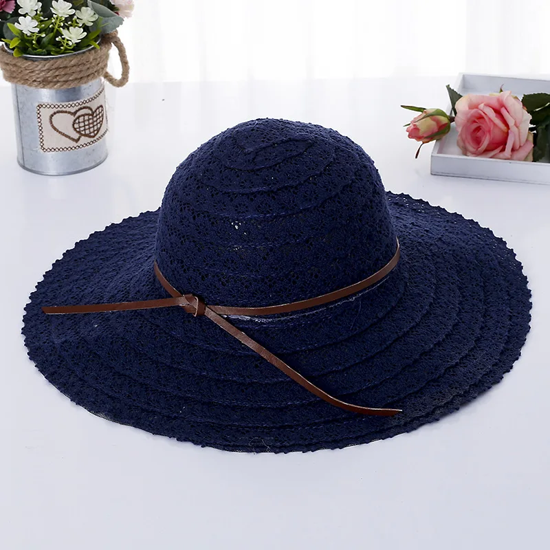 Женская летняя хлопковая шляпа от солнца с полым элегантным кружевным козырьком