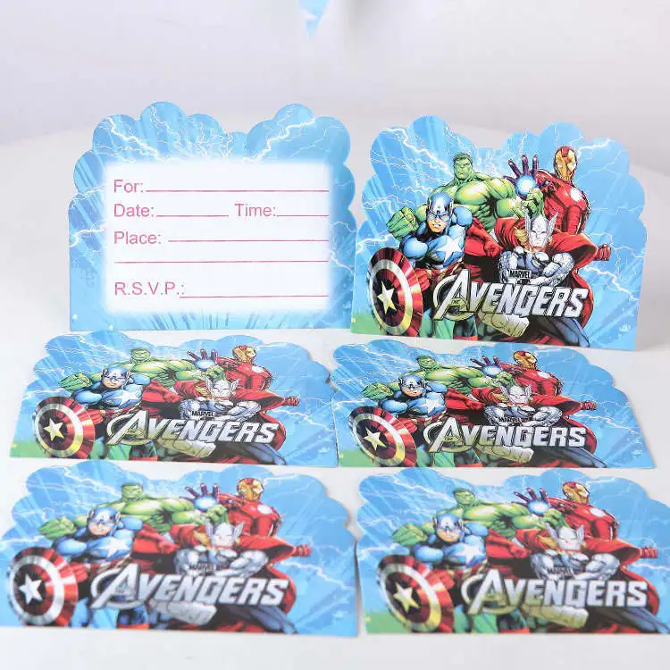 10PCS 10 шт./лот Пригласительные открытки Бэтмен+ Человек-паук+ Пикачу+ Холодное сердце+ Мстители+ Единорог Детские вечерние Пригласительные открытки на день рождения - Цвет: 10PCS
