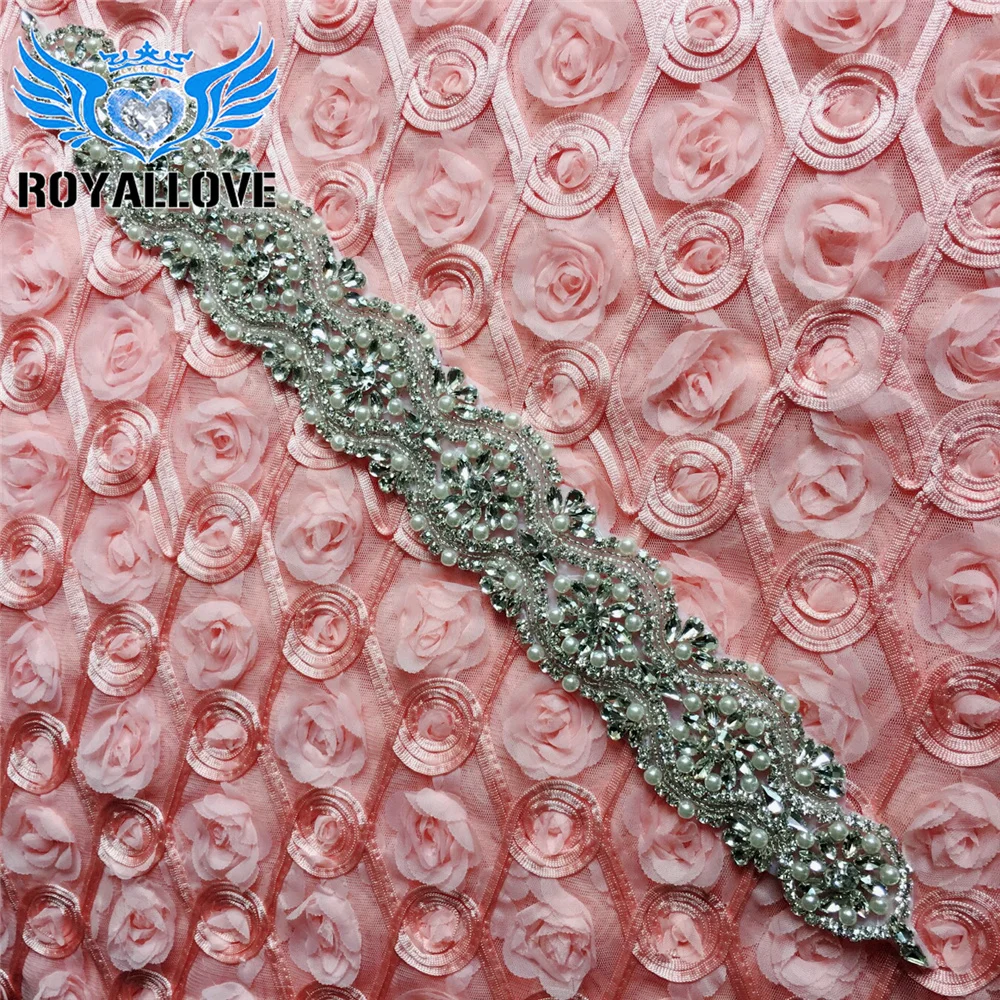 (30pcs) Wholesale Handmade Glass Bridal Sash Rhinestones Appliques With Pearl Sewing On For Wedding Dress Belt 46.5cm Long patch | Дом и сад