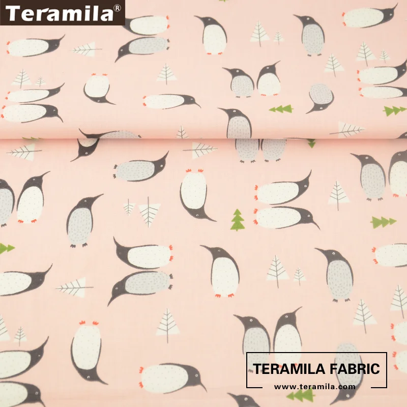 Teramila Fabrics Twill Printed Cartoon Penguin Designs 100% Cotton Light Pink Quilting Patchwork Tissue Home Textile Crafts|patchwork tissu|designer