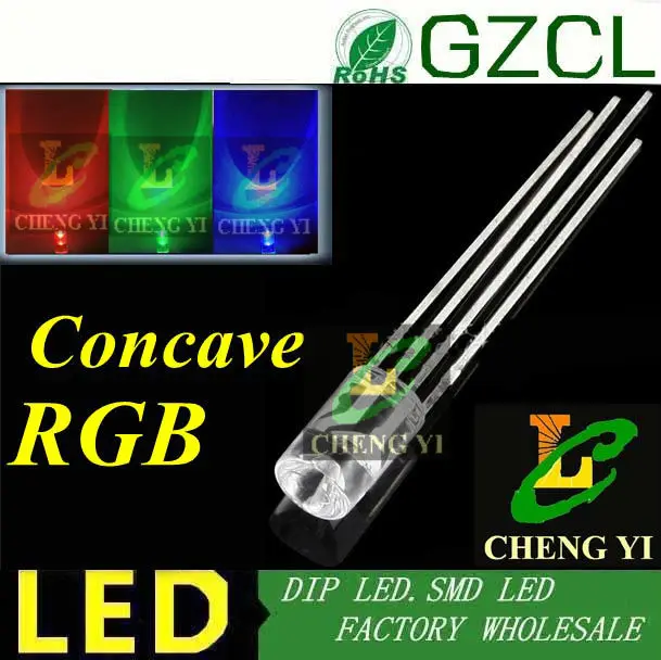 Светодиодная лента 5 мм RGB LED с широким углом обзора вогнутая Плоская верхняя 4