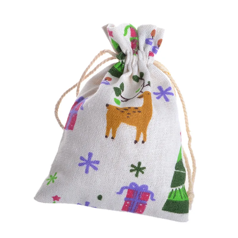 

Cute muslin bag Deer DrawString cotton bundle bag Christmas Gift Floral jewelry packaging bag 10*14cm 50pc/lot