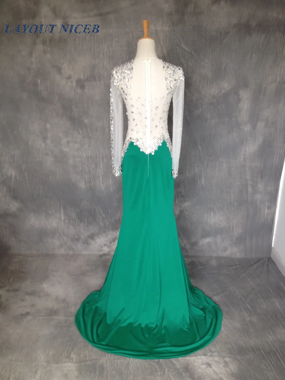 Зеленый vestido de formatura 2015 бриллиантовое выпускное платья с длинным рукавом со