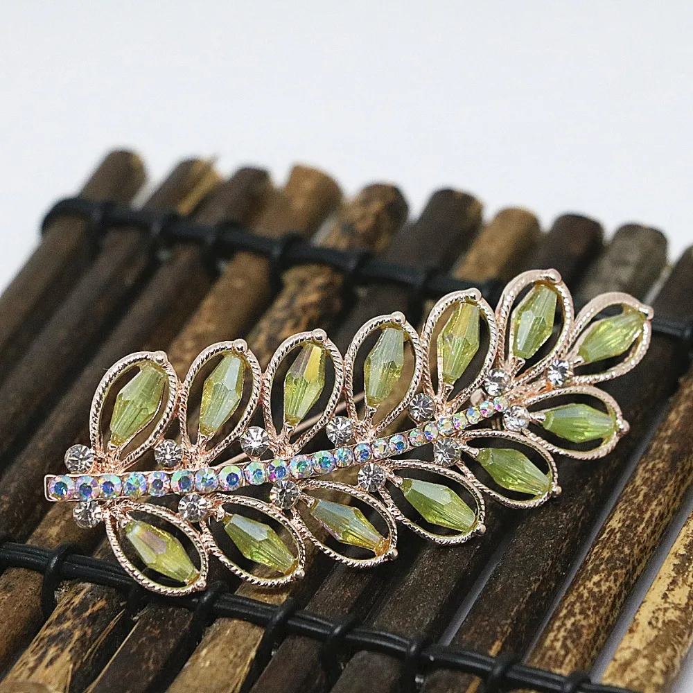 Романтические броши в виде листьев из розового золота с австрийским кристаллом