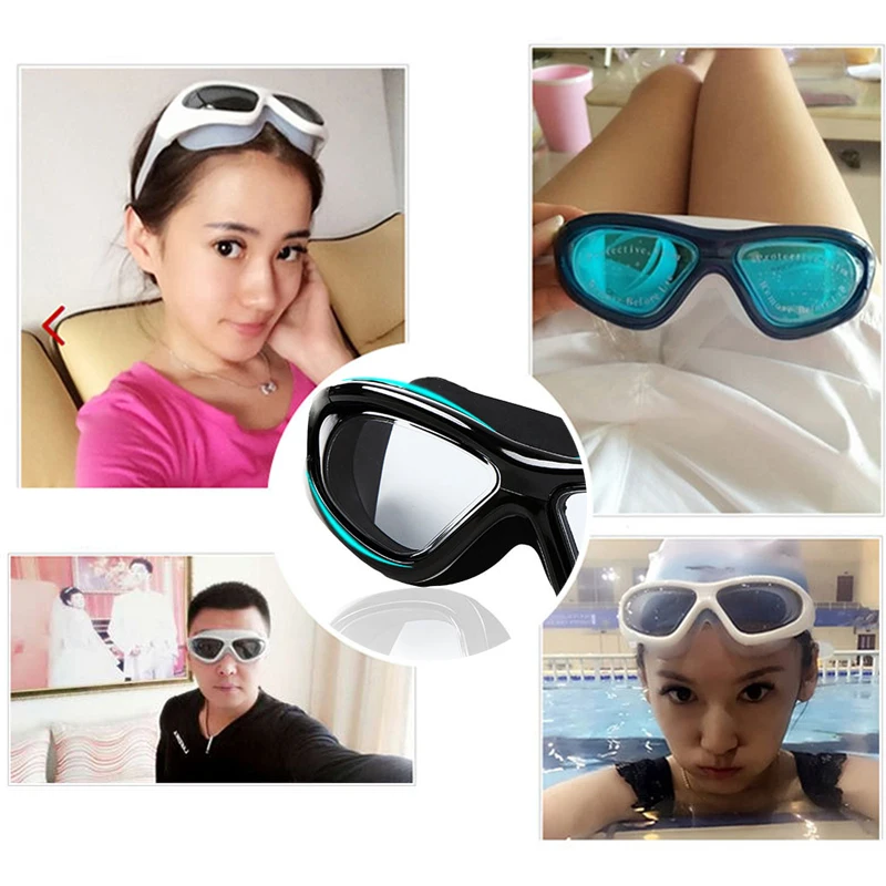 

HD Anti-Fog Swimming Goggles Large Frame Waterproof Silicone Swimming Glasses Adult Eyewear for men women prescription