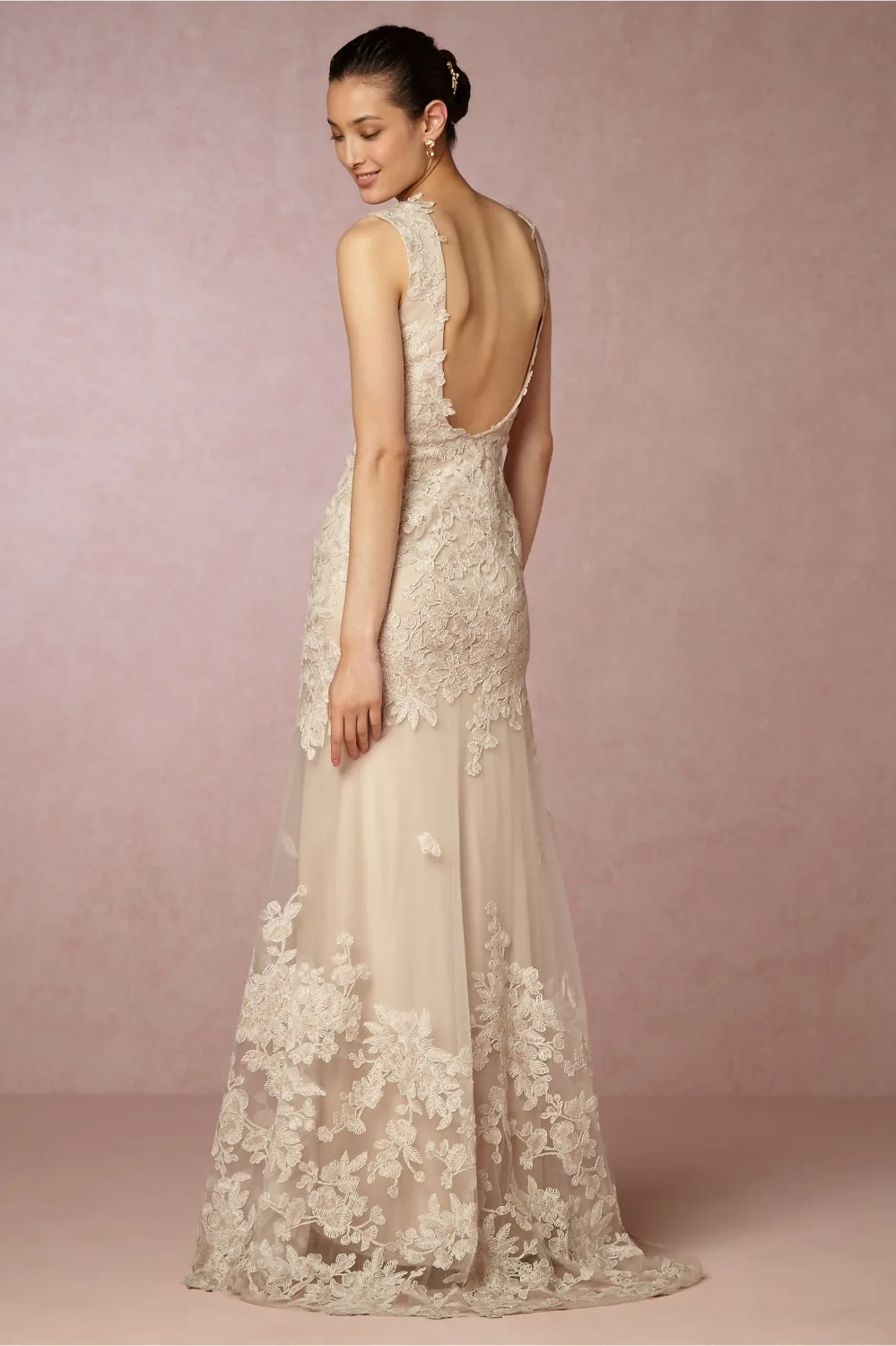 Великолепная O Шеи Аппликация Кружева Свадебные Платья Спинки Бисера Sash Длина