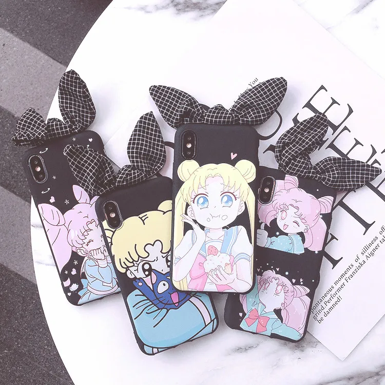 For iphone XS Max Cute 3D Sailor Moon Bow phone case iPhone X XR 6 6S 7 8 plus 4S 5S Cartoon girl Rabbit ears back cover |