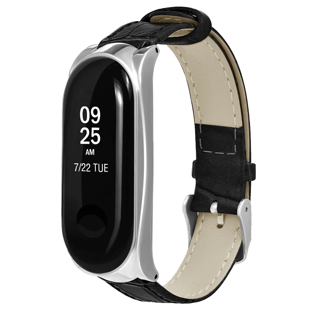HANGRUI mi band 3 Кожаный ремешок Смарт-часы для Xiaomi mi band 3 умный Браслет для женщин и мужчин с металлической пряжкой бамбук черный коричневый
