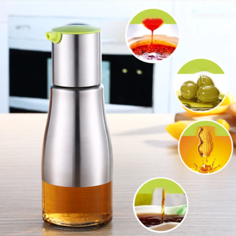 

Stainless Steel Glass Oil Pot Leakproof Oil Bottle Practical Soy Sauce Vinegar Bottle Kitchen Seasoning Juice Storage Pot
