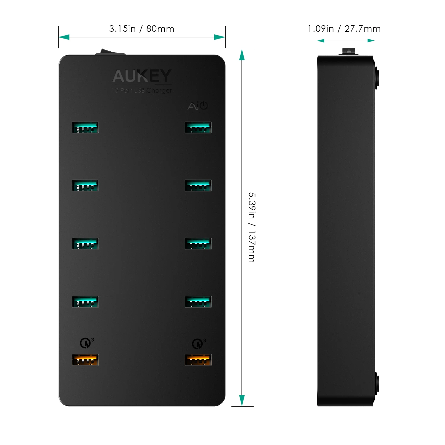 AUKEY 10 Порты USB телефон Зарядное устройство с 2 Quick Charge 3 0 для iPhone X 8 плюс 7 SE samsung galaxy S8