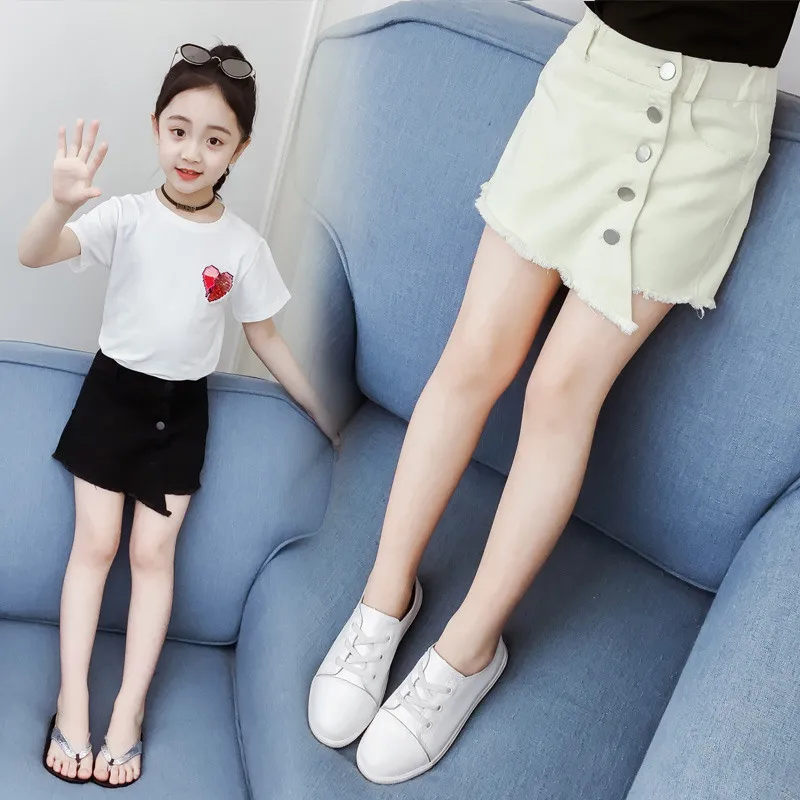 Детские джинсы для девочек шорты с кнопками черные бежевые джинсовые брюки