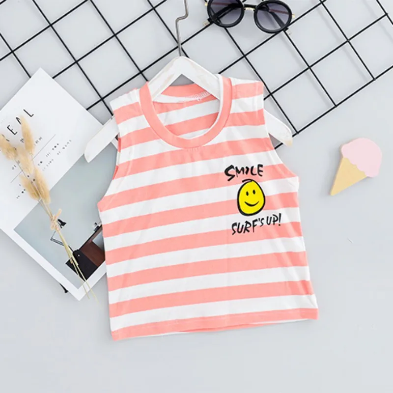 Высококачественные летние топы в полоску без рукавов с рисунком для маленьких