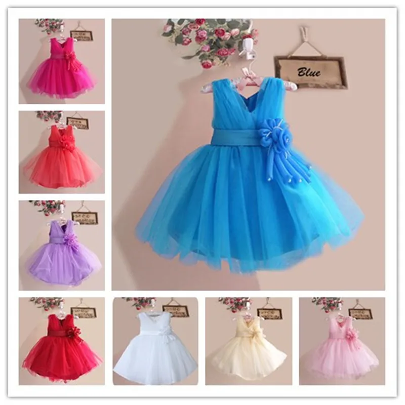 

New Fashion Flower Girls Dresses Sleeveless Flower Sash Wedding Dresses Formal Kids Clothes Christmas Vestidos