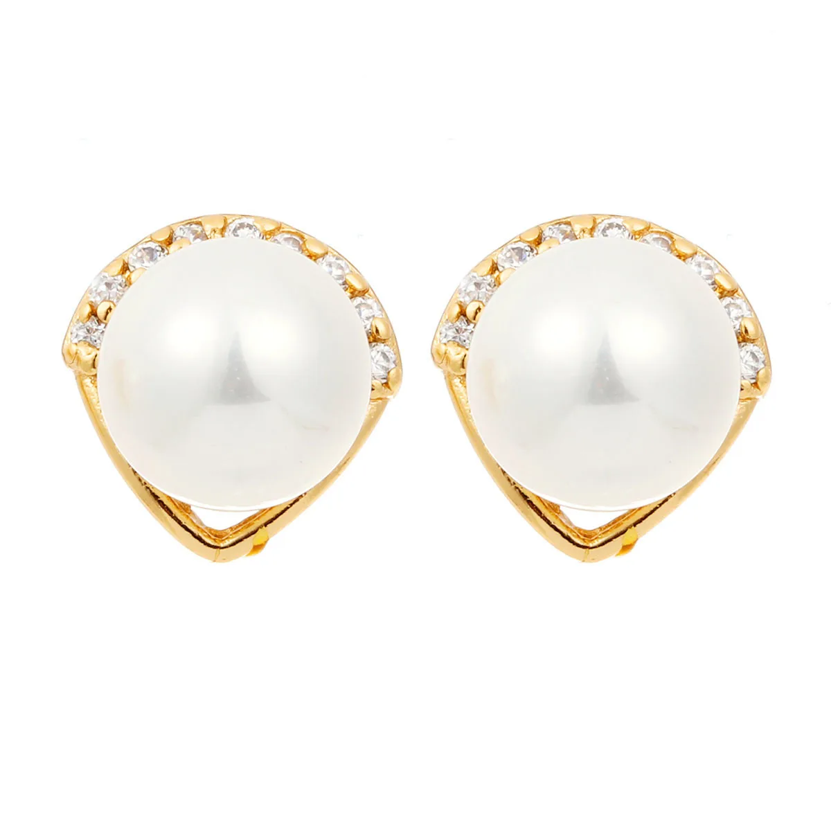 Серьги гвоздики женские из искусственного жемчуга с полуфианитами|fashion pearls|earrings