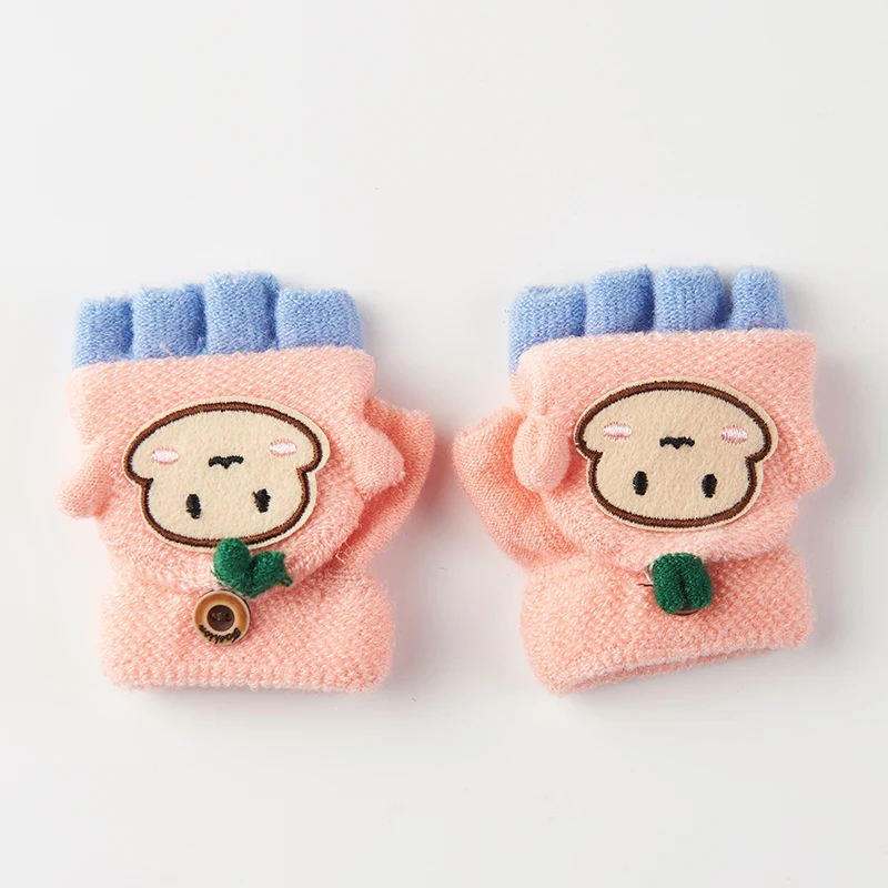 Зимние детские варежки с милым рисунком перчатки полупальцами теплые зимние