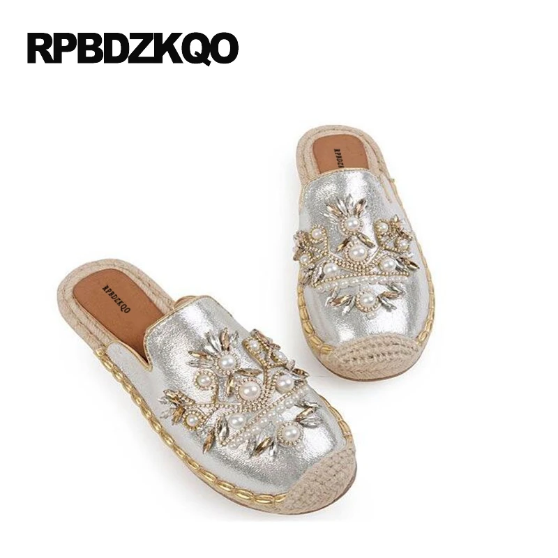 жемчужный женщин надевать черный мулы плоские повседневная эспадрильи горный