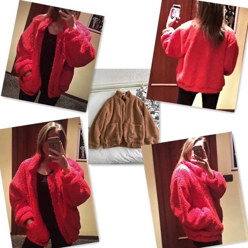 

Faux Lambswool Oversized Jacket Coat Winter Black Warm Hairly Jacket Women Autumn Outerwear Nice New Female Overcoat 6Q1617