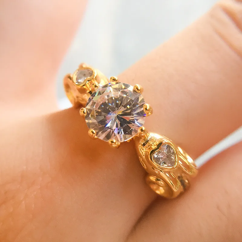 Cute Gold Color Heart Rings For Women Girl Minimalsit Cubic Zircon Crystal Love Femme Bijoux Anel Party Jewelry S4 | Украшения и