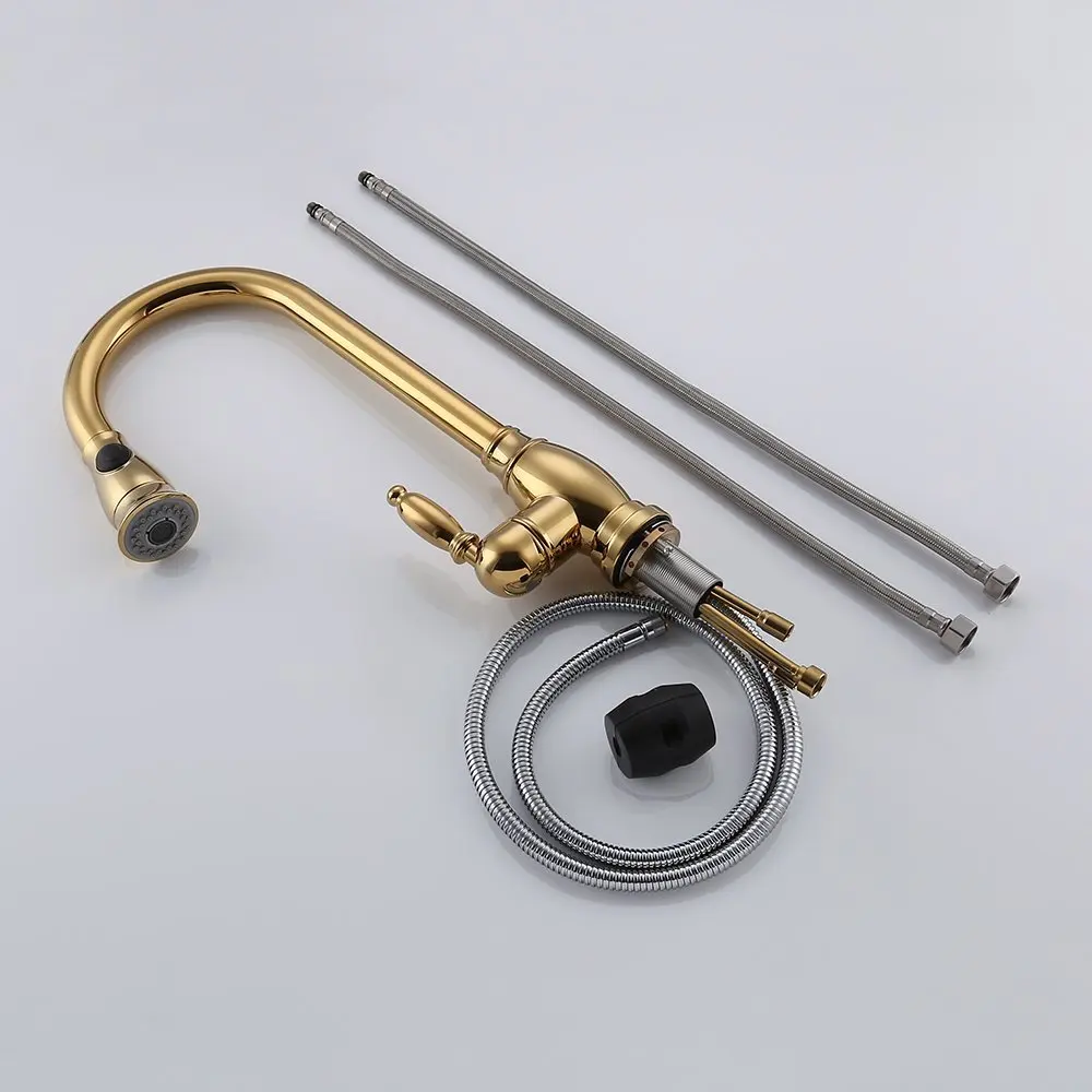 Золотистый смеситель для раковины из твердой латуни с одним отверстием воды