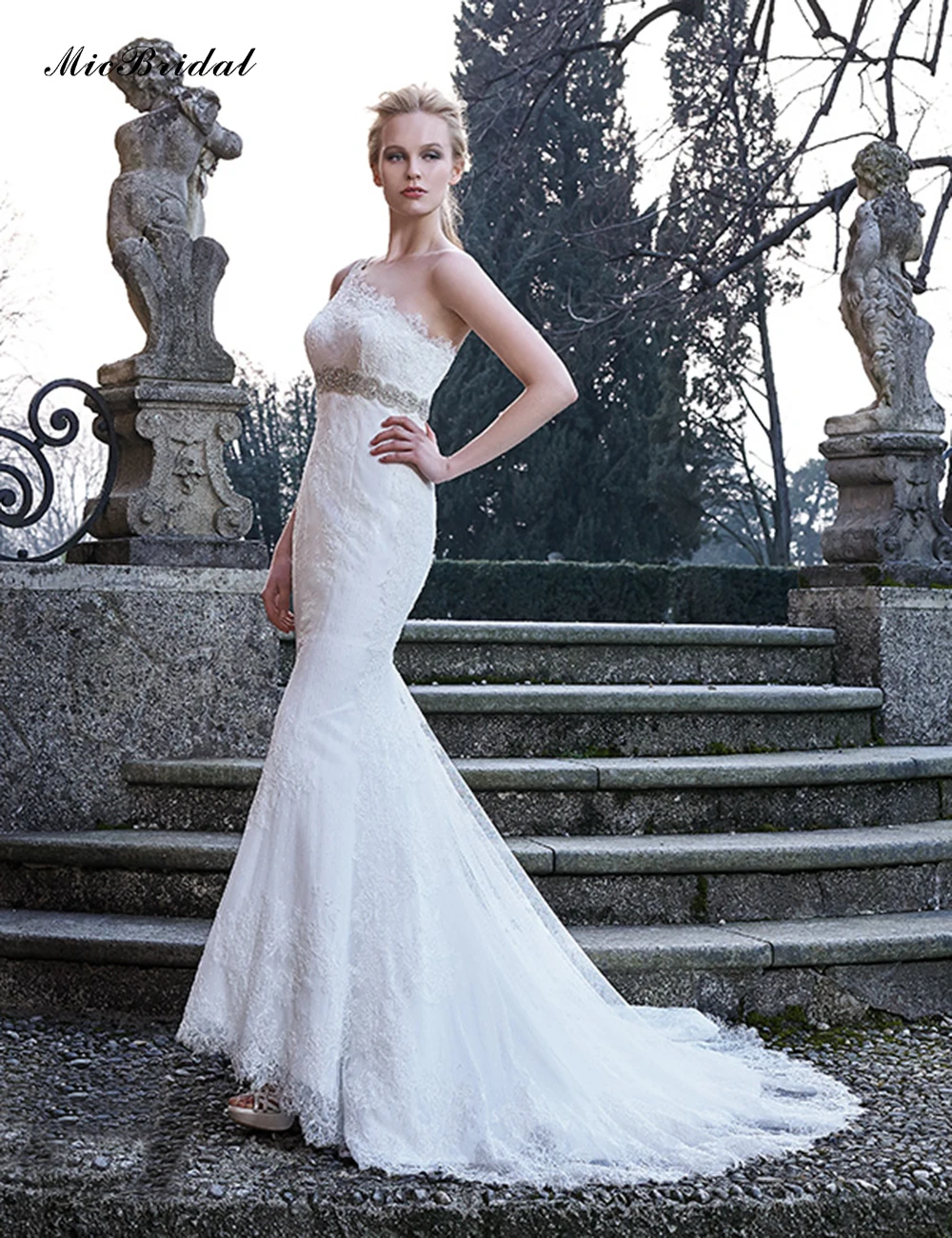 Pp-012 кружева свадебное платье суд поезд аппликации русалка свадебные платья