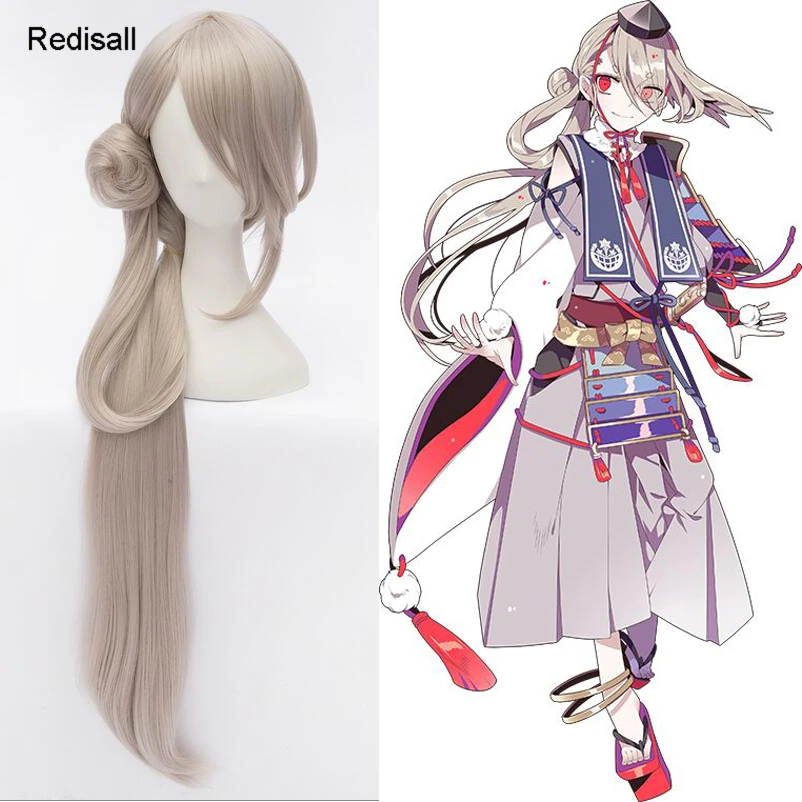 KATSUGEKI Touken Ranbu Online Косплэй парик hotarumaru длинные прямые булочка хвост Синтетический волос, способный преодолевать Броды для взрослых