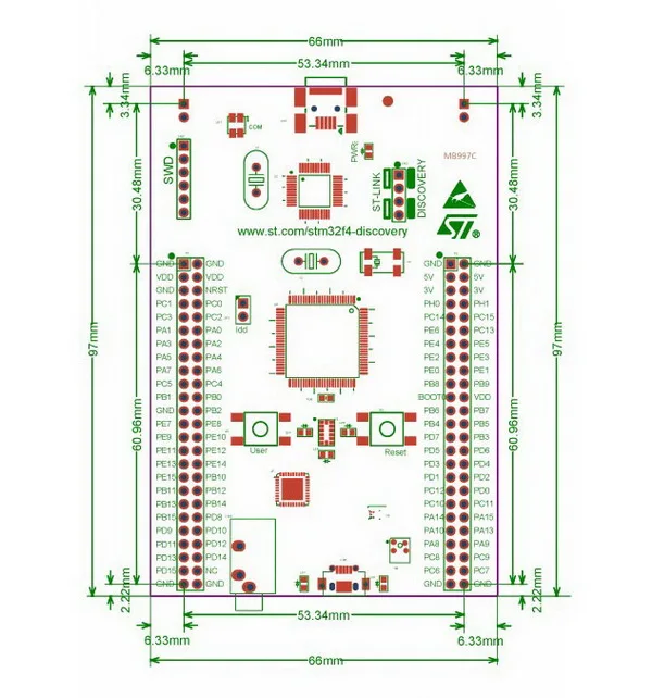 ST оригинальный STM32F4DISCOVERY/STM32F407G DISC1 набор Discovery для серии STM32 F4 с микроконтроллером