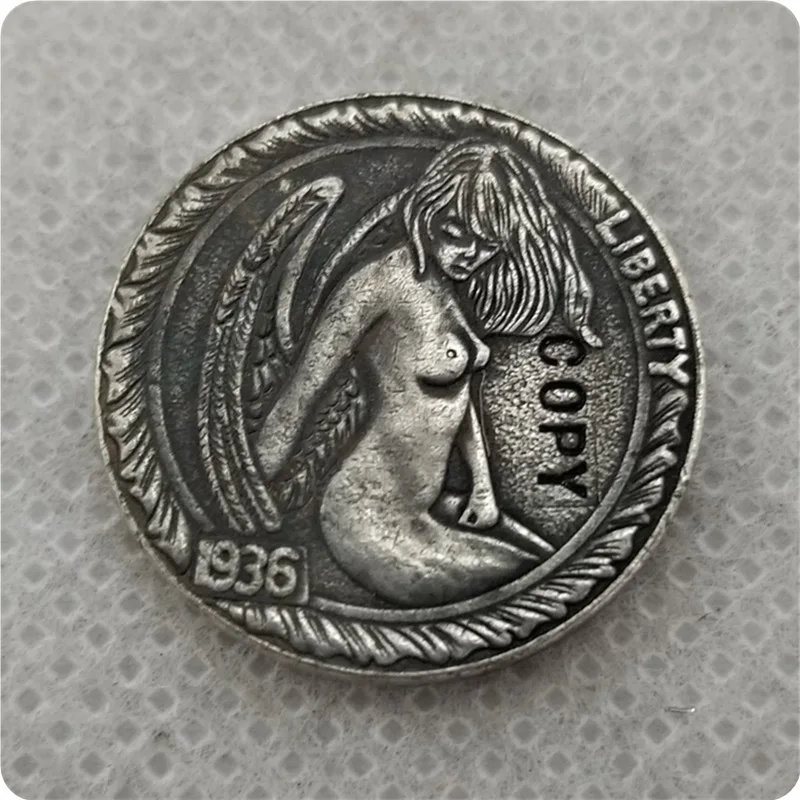 Hobo Coin_Type # 55_1936 D никелевая койка с гравировкой в виде американского бисона из