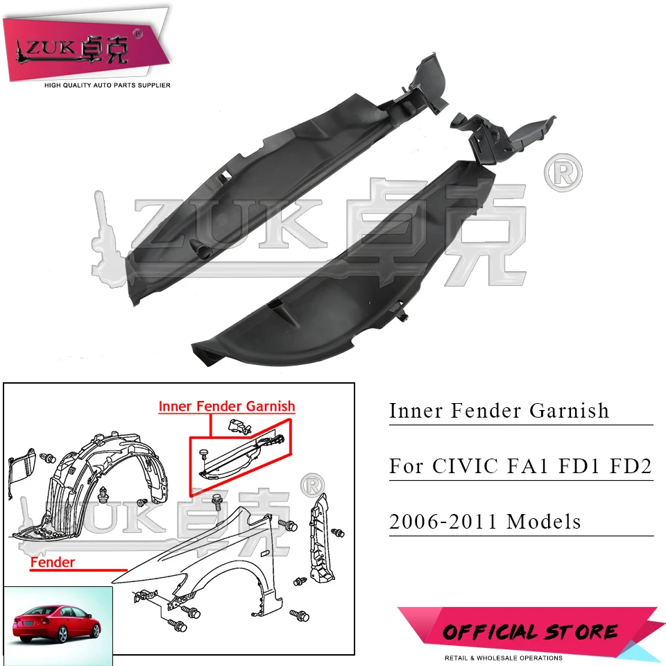 ZUK спереди внутренняя Fender гарнир подкладке Fender панелью для Honda CIVIC 2006 2007 2008 2009 2010 2011 FA1 FD1 FD2 OE#74207-SNA-A00