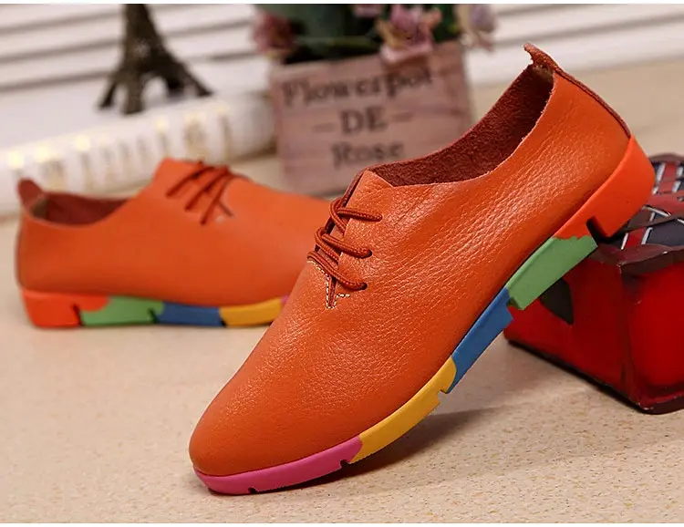 Women shoes flats new fashion genuine leather casual shoes woman flats shoes comfortable lace-up women sneakers plus size