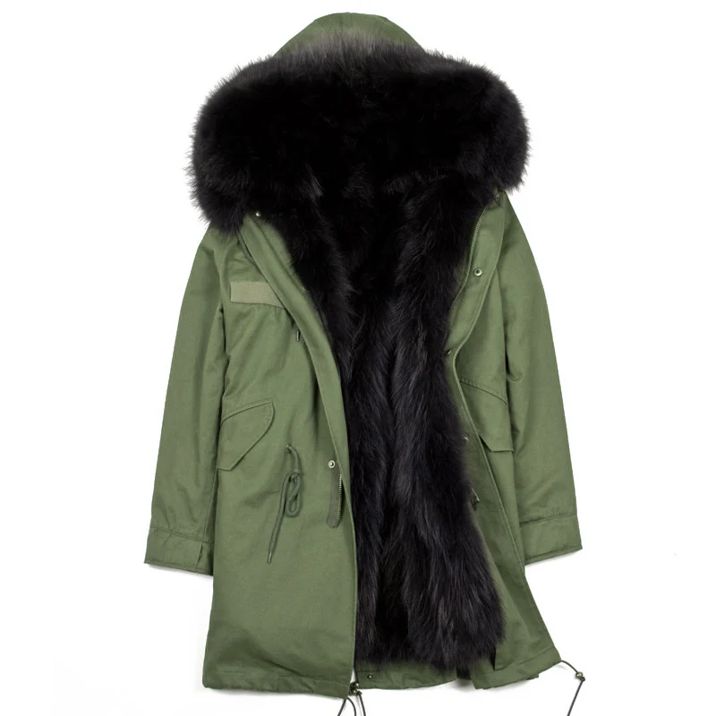 Army green-black fur AYUNSUE зимние куртки мужские с натуральным мехом пальто мужские размера плюс енотовая меховая подкладка теплая куртка мужские парки Manteau Homme Hiver MLSD-10 KJ1190 - Цвет: Army green-black fur