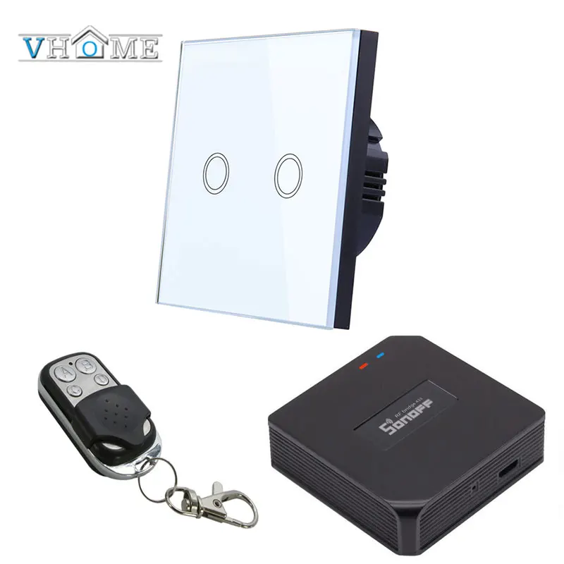 white 2 gang set Vhome сенсорный RF433mhz переключатель, Sonoff RF Wifi мост смарт-панель, ЕС/Великобритания стандарт Wifi управление для Ewelink приложение комплект - Цвет: white 2 gang set