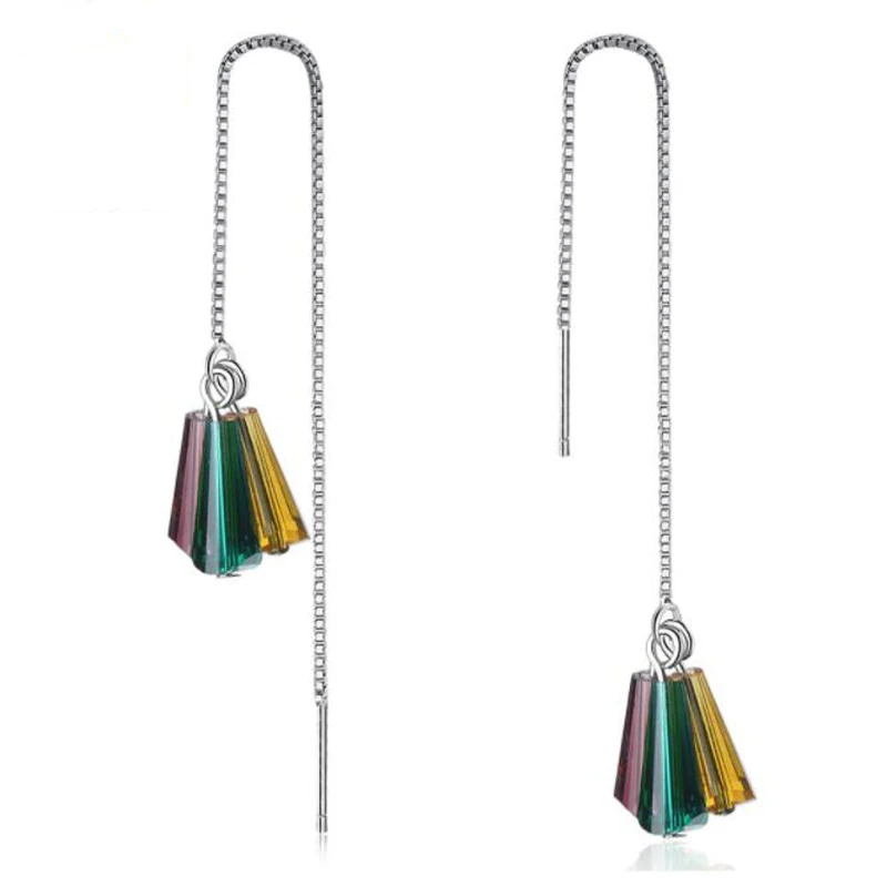 

KOFSAC New Fashion 925 Sterling Silver Earrings For Women Charming Colorful Crystal Rainbow Earring Ear Line Fine Jewelry Gifts