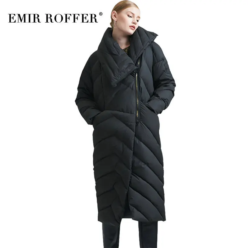 EMIR ROFFER 2018 зимний модный длинный пуховик с не симметричной молнией для женщин