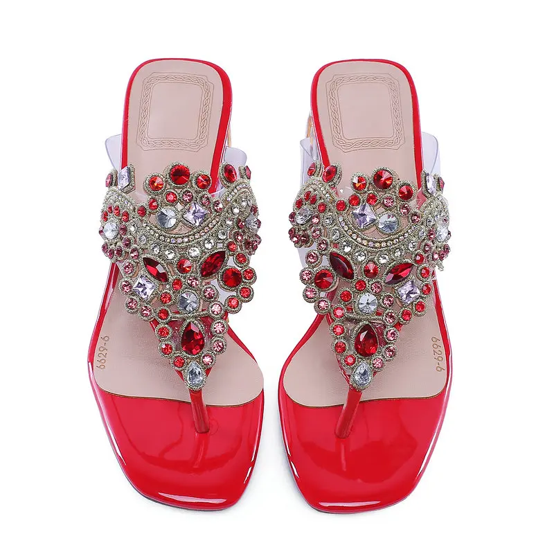 Пикантные босоножки на высоких каблуках Женские шлепанцы с кристаллами