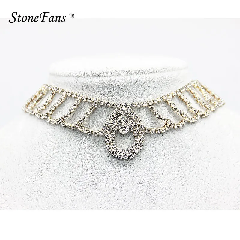 Stonefans классический Дизайн 1 ряд Teardrop Rhinestone Чокеры Ожерелья для мужчин для Для женщин модные серебристые Цвет Свадебные Кристалл Chocker Cat
