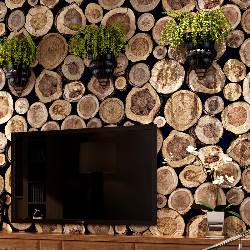 3D деревянная текстура бревна рельефная ПВХ водостойкая настенная бумага рулон