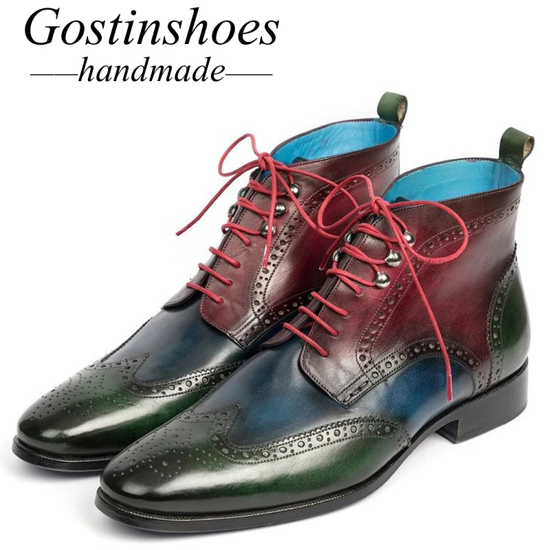 GOSTINSHOES/ботинки с перфорацией типа «броги» ручной работы Goodyear; мужские мотоциклетные ботинки из натуральной кожи; армейские рабочие и защитные ботинки на шнуровке с острым SCT44-47