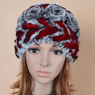 (TopFurMall) Оригинальная трикотажная женская зимняя Цветочная шапка женский