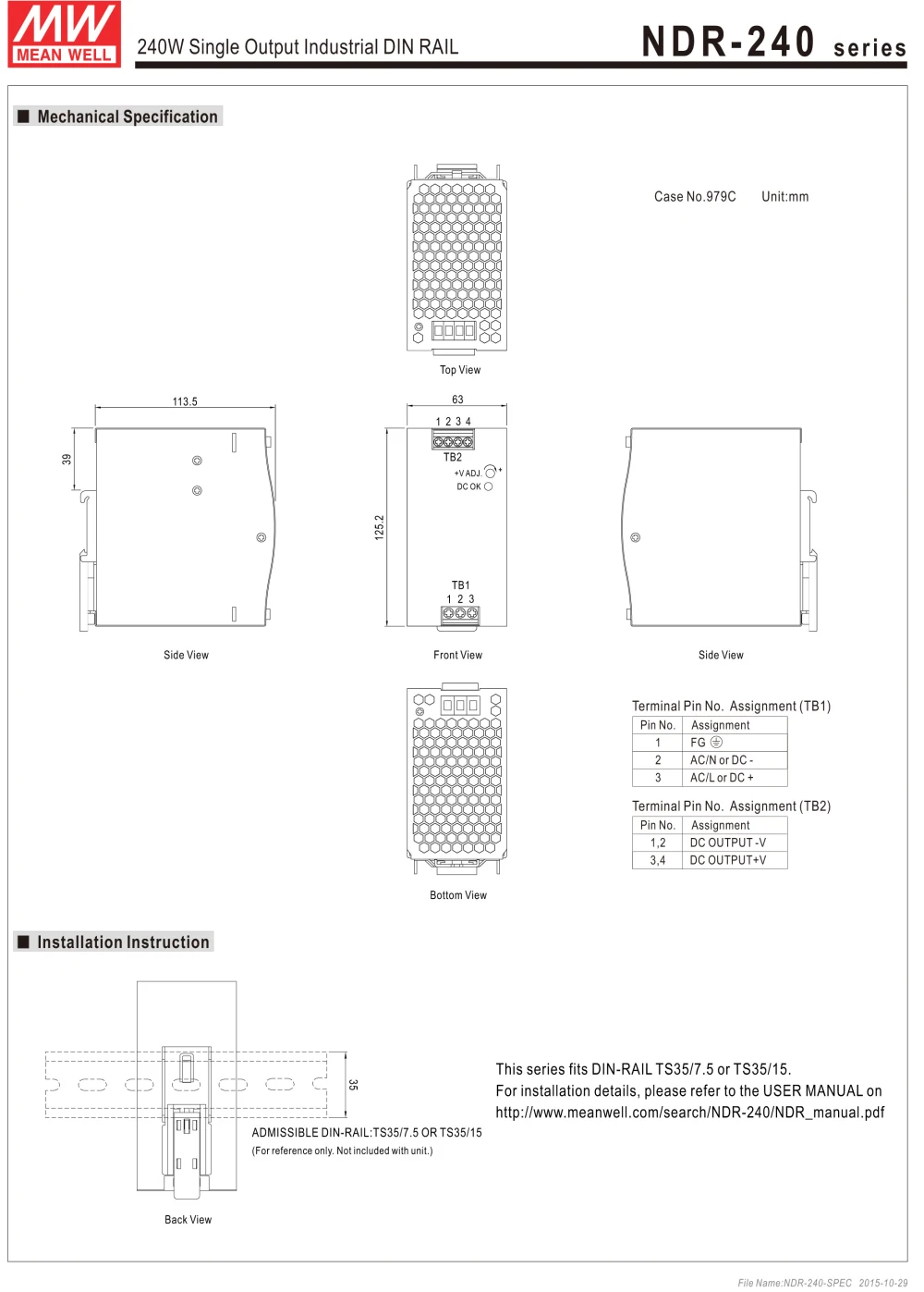 Цена товара MEAN WELL! NDR-240-24 24V 10A meanwell NDR-240 240W один Выход промышленные на din-рейку Питание