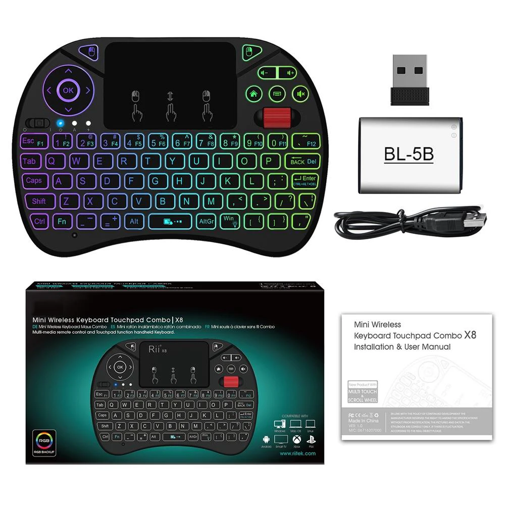 X8 RGB подсветка 2,4G мини беспроводная QWERTY клавиатура тачпад комбо с мультитач и колесо прокрутки