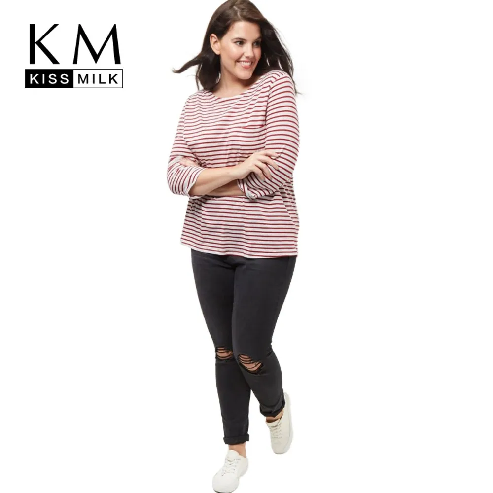 Женская футболка в полоску с круглым вырезом большого размера|plus size t-shirt|t-shirt