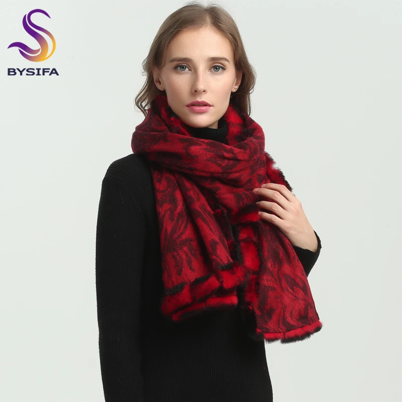 

[BYSIFA] Women Pure Wool Scarves Pashmina Top Grade Autumn Winter Thick Warm Wool Shawl Wraps, Red,Coffee,Grey,Rose Red 180*70cm