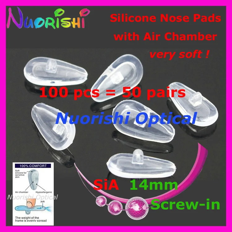 SiA14 Screw 100pcs Супер мягкий с воздушной камерой силиконовые Носовые фиксирующие накладки очков очки Очки винт-в push-In Air Носовые фиксирующие накладки Аксессуары; - Цвет оправы: SiA14 Screw 100pcs