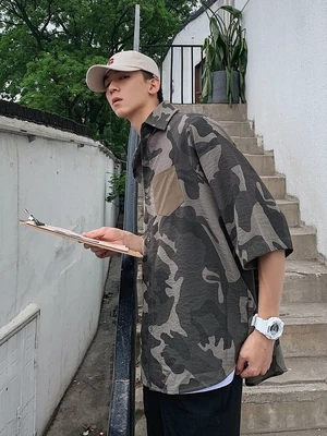 Новое поступление 2019 брендовая мужская рубашка с коротким рукавом камуфляжное