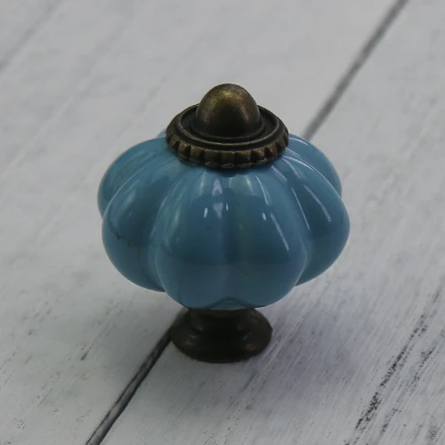Light Blue 1х Кухонный Шкаф Керамические ручки для шкафчиков ящик шкаф комод мебель дверная ручка фарфоровые дверные ручки в виде тыквы - Цвет: Light Blue