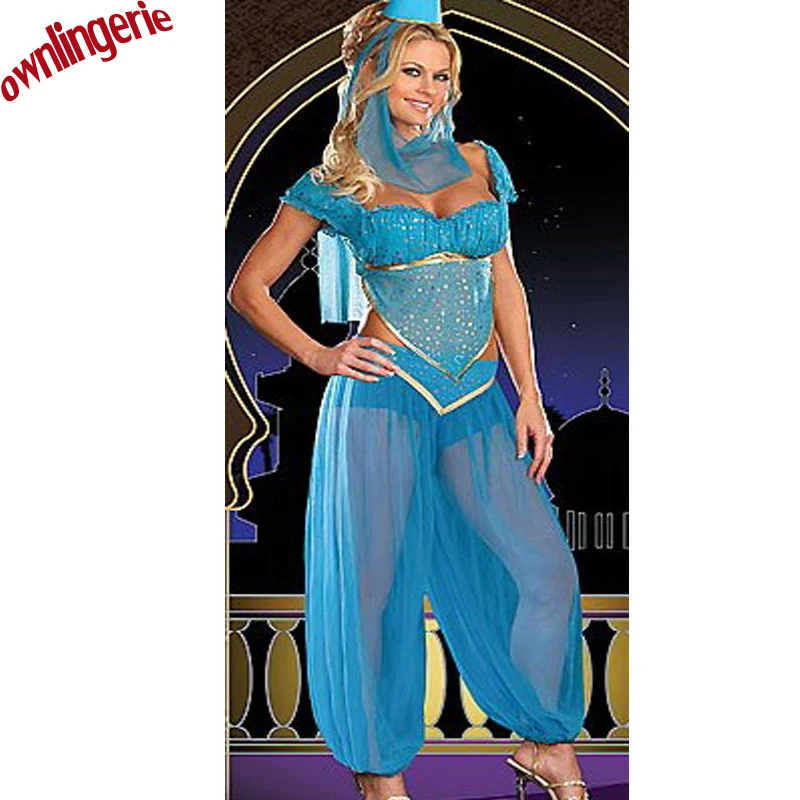 2017 hot sales Bule color belly dance princess fancy dress, burlesque genie costume and arabic for dancing costume w1093